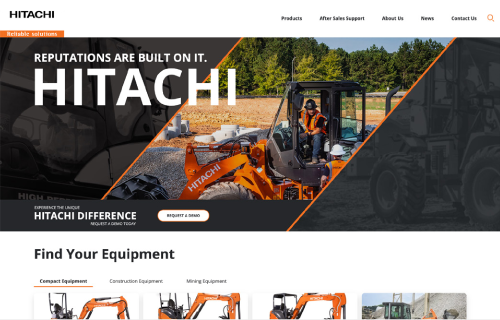 Screenshot of Hitachi website homepage.